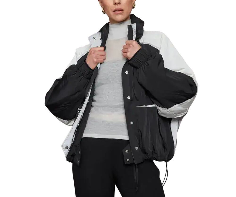 Shoreditch Ski Club Colorblocked Black Soft White Reflective Windbreaker Jacket